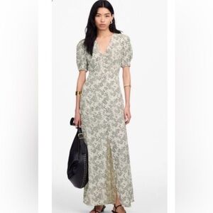 NEW! Madewell Puff Sleeve V-Neck Midi Dress in Cream and Black